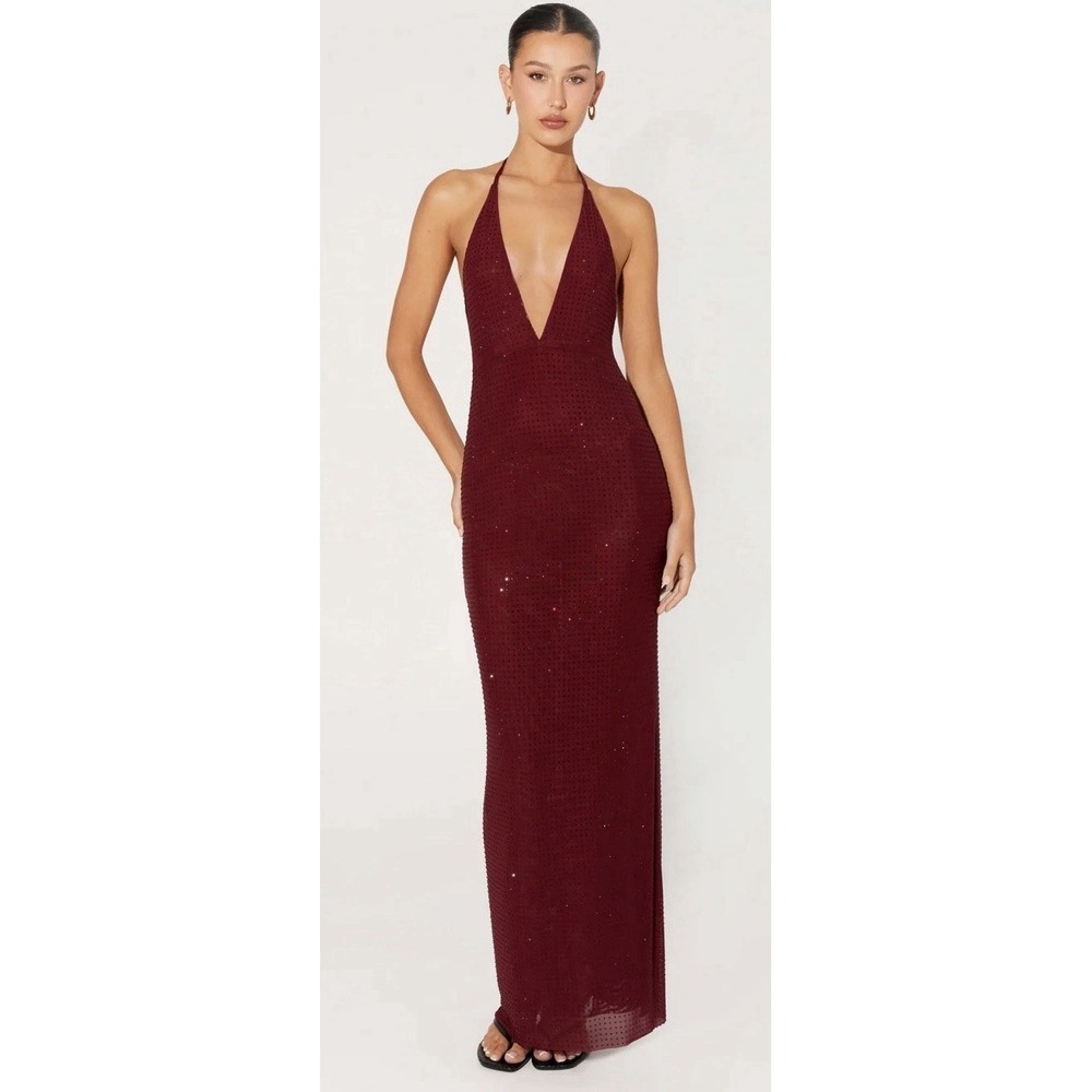 Peppermayo Keliese Beaded Maxi Dress Size 10 Burgandy